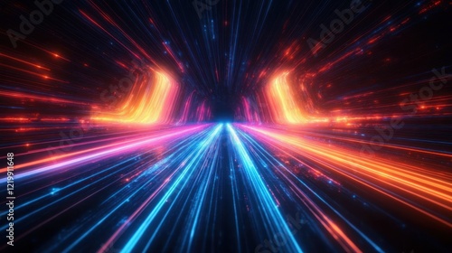 High Speed Optical Data Transmission Wireless Connectivity in Cyberspace with Glowing Abstract Lines on Dark Background