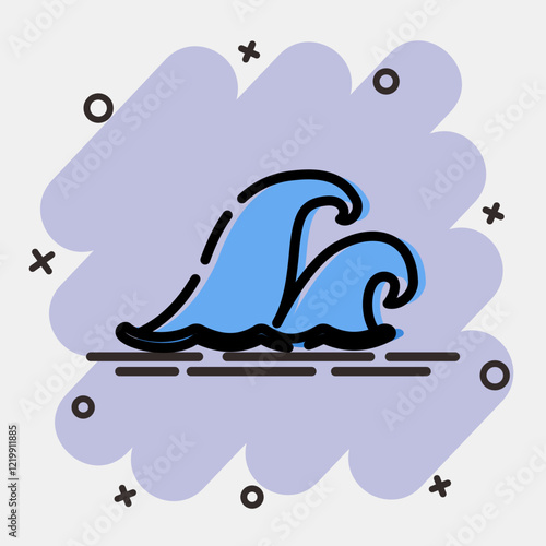 Icon tsunami. Global warming elements. Icon in comic style.