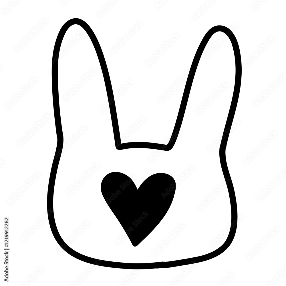 Fototapeta premium Cute easter rabbit bunny head spring season love heart doodle forest animals illustration icon svg transparent nursery clipart button