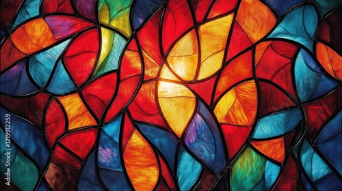 Vibrant Stained Glass Pattern Seamless Background Colorful Organic Shapes Art Nouveau Design