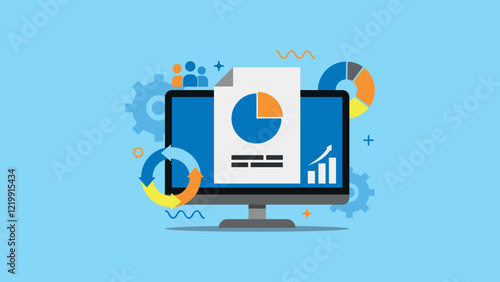 Graphs of business analysis, market research, product testing, data analysis on display computer. Flat design vector illustration. Can used for presentation, background report, element banner. etc