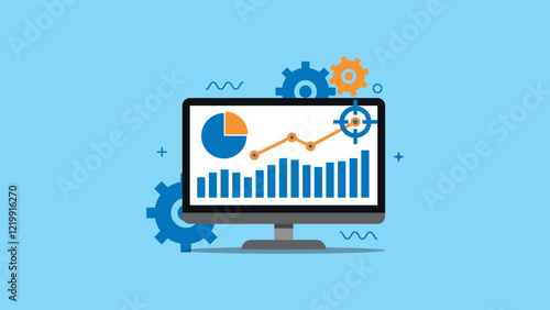 Graphs of business analysis, market research, product testing, data analysis on display computer. Flat design vector illustration. Can used for presentation, background report, element banner. etc
