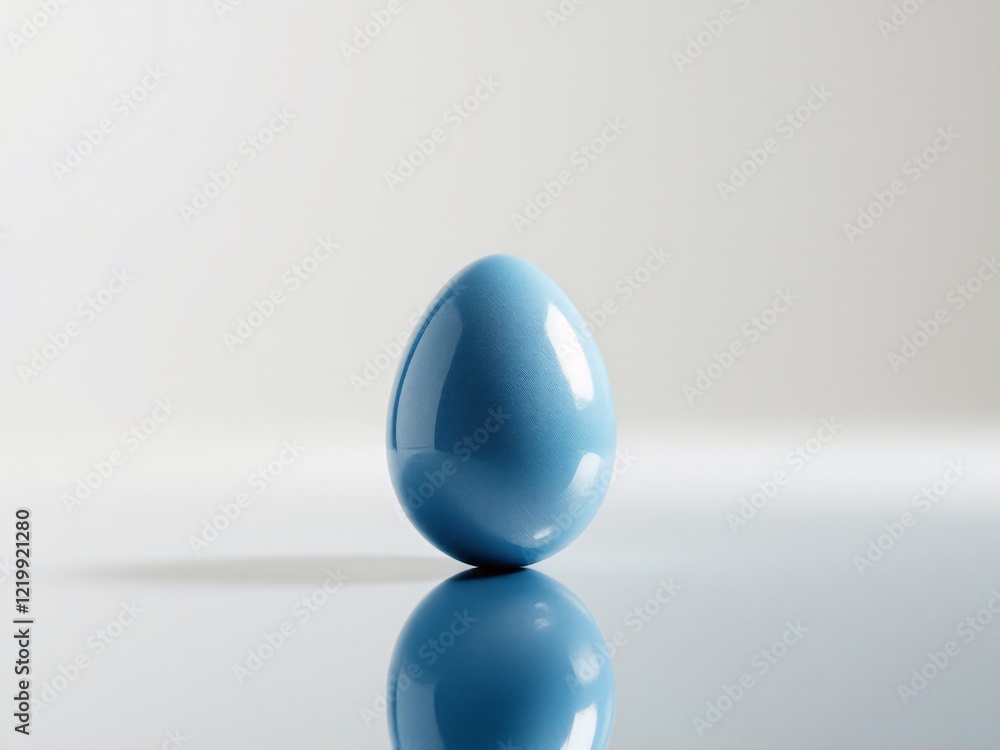 Blue patterned egg with a glossy finish on a light background. Blue patterned egg with a glossy finish on a light background.