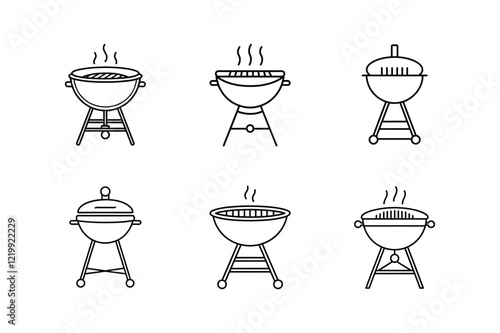 bbq gril icon line art vector illustration