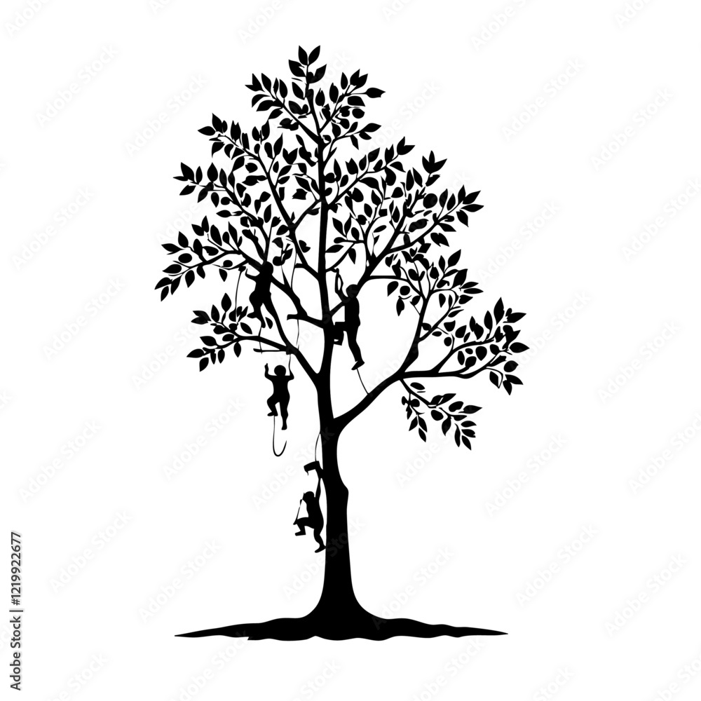 Children Climbing Tree Vector Logo Design Children Climbing Tree Vector Logo Design