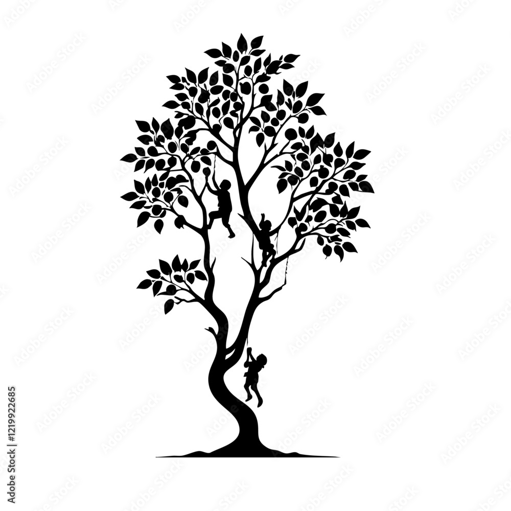 Obraz premium Children Climbing Tree Vector Logo Design