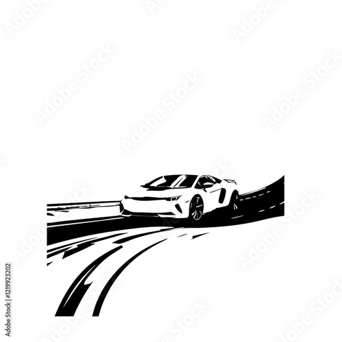 Car On Road Vector Logo Design