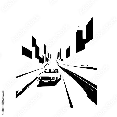 Car On Road Vector Logo Design