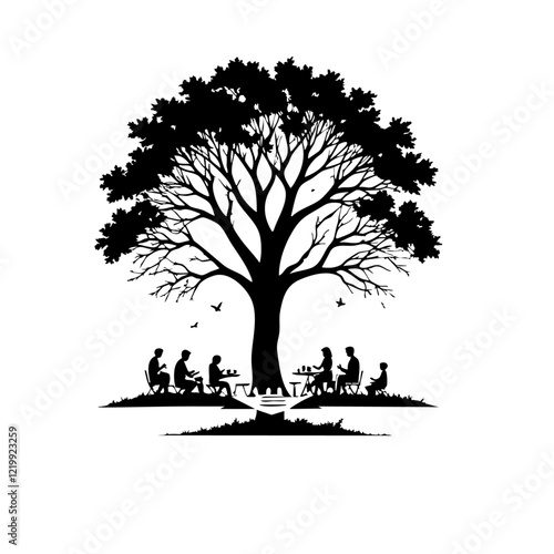 People Under Tree Vector Logo Design