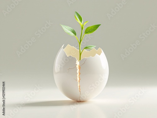 Cracked egg with a plant sprouting from it.