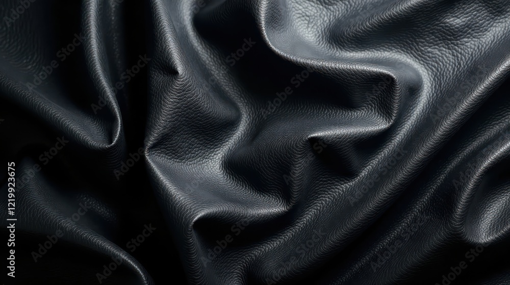 Fototapeta premium Dark Textured Fabric Draped in Elegant Folds, Showing Rich Depth and Subtle Light Reflections