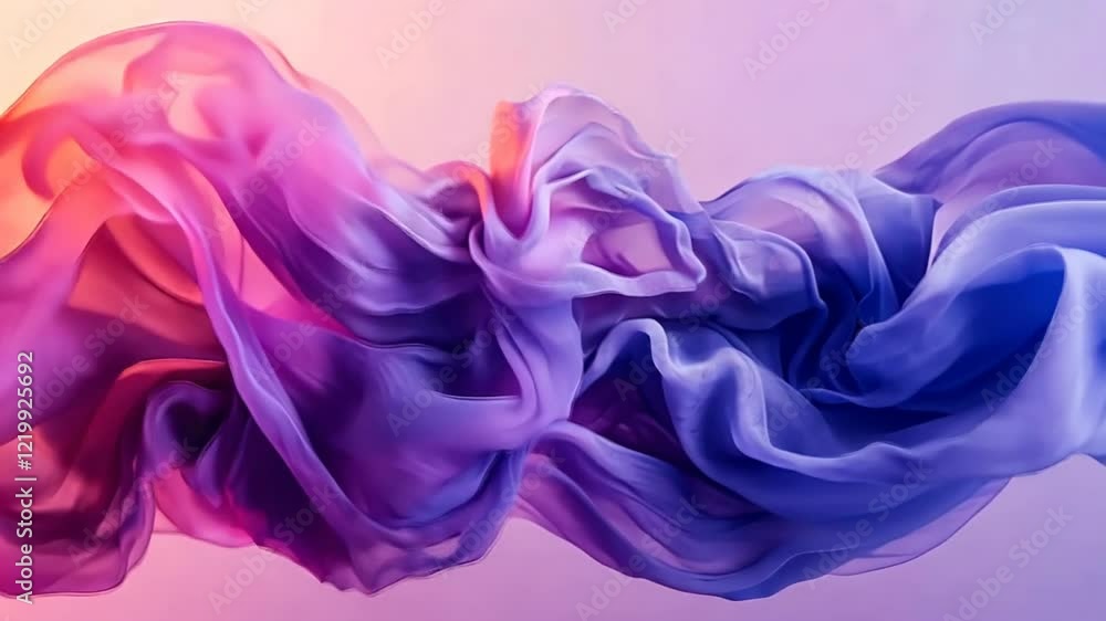Floating fabric waves dance through a colorful dreamscape of purple and pink hues. Generative AI Floating fabric waves dance through a colorful dreamscape of purple and pink hues. Generative AI