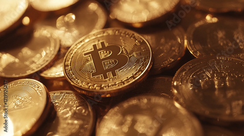 Close-Up of a Bitcoin Coin with Detailed Engraving and Golden Finish