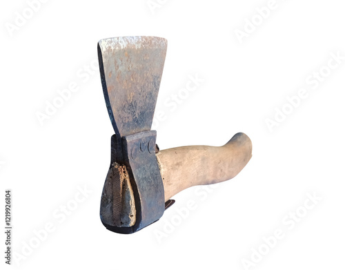 old working axe with rust on the blade