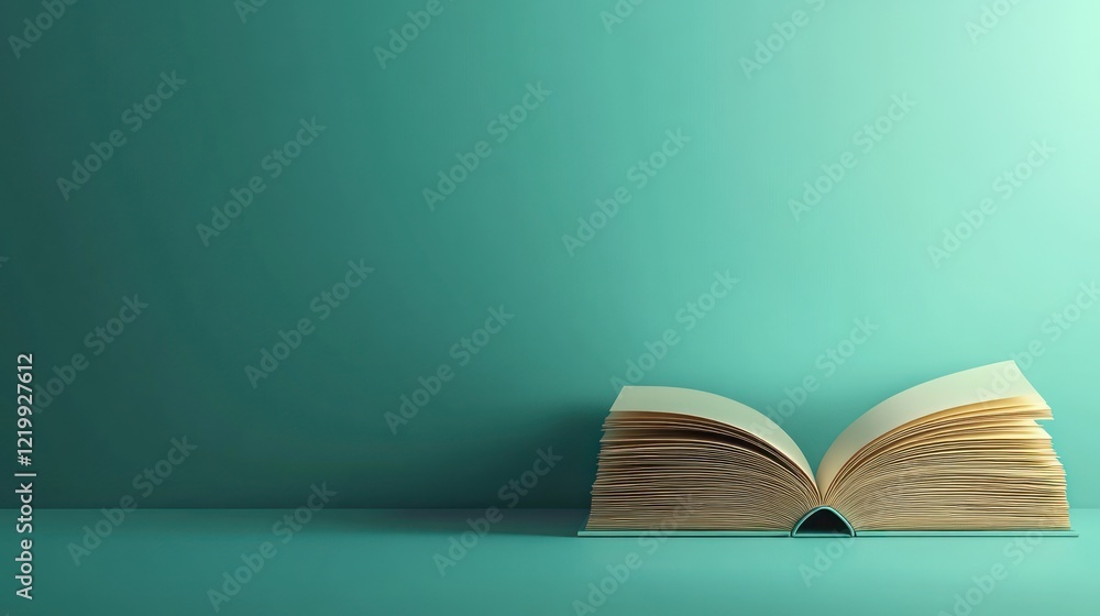 Open Book on Teal Background: A Study in Minimalist Design Open Book on Teal Background: A Study in Minimalist Design