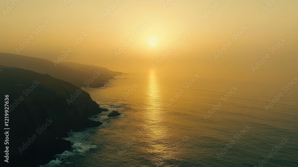 Fototapeta premium Golden Sunset Over Coastal Cliffs