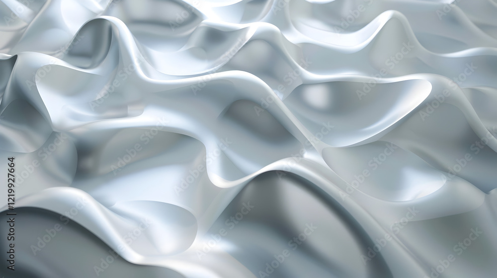 Obraz premium Abstract waves of smooth, reflective material create a fluid, dynamic texture.