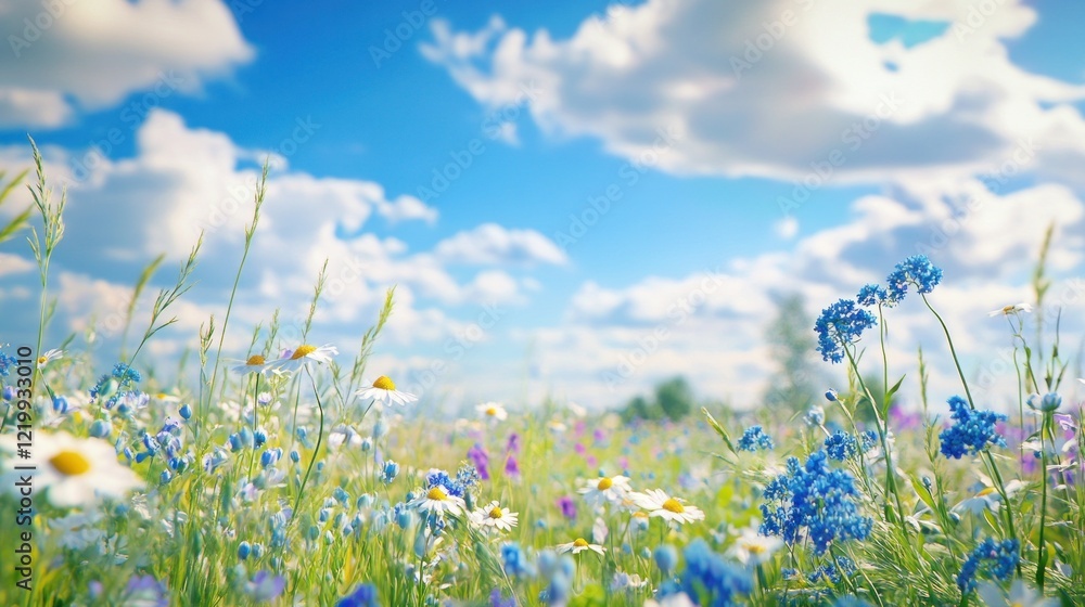 Fototapeta premium Beautiful field meadow flowers chamomile