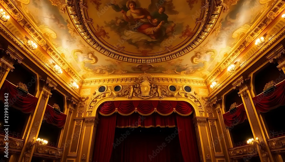 Obraz premium Opulent Gold Theater Interior with Painted Ceiling