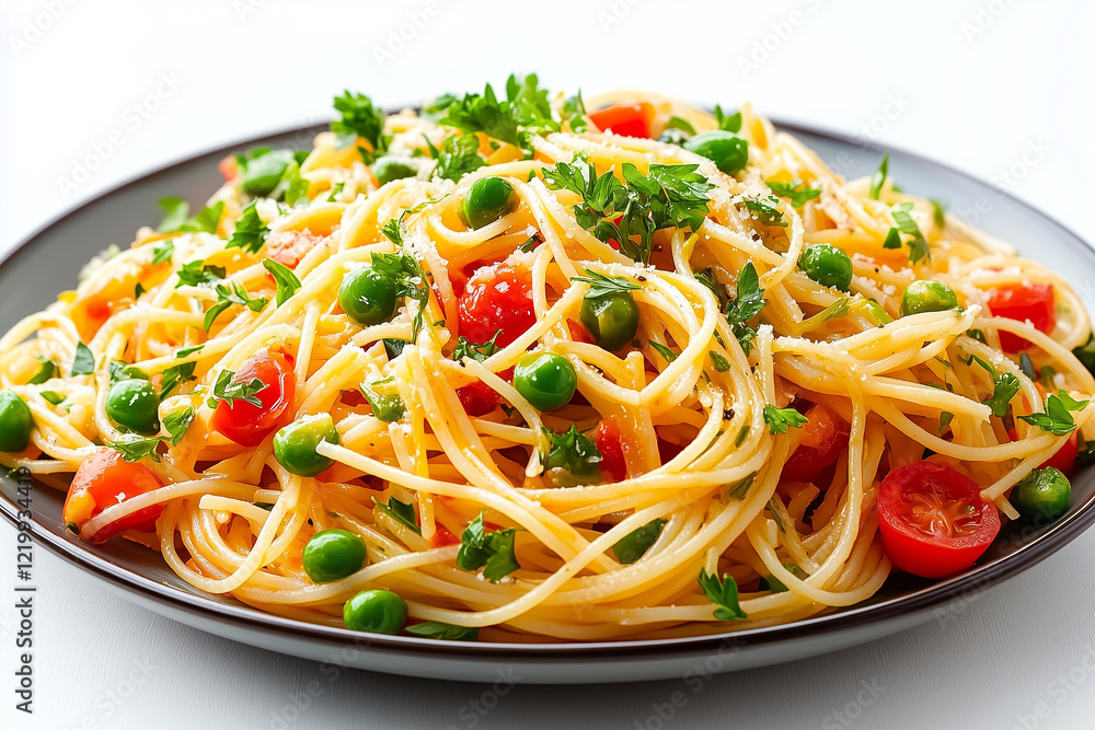 Delicious Spaghetti with Peas and Cherry Tomatoes Delicious Spaghetti with Peas and Cherry Tomatoes