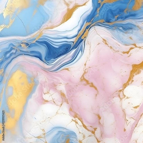 Wallpaper Mural Abstract Fluid Painting: Blue, Pink, and Gold Swirls Torontodigital.ca