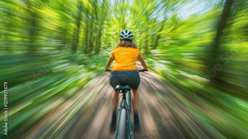 Biker Speeding Through a Forest Trail with Motion Blur