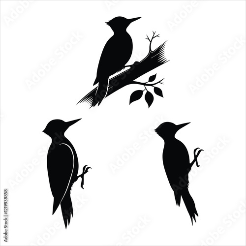 woodpecker silhouette set vector illustrations  