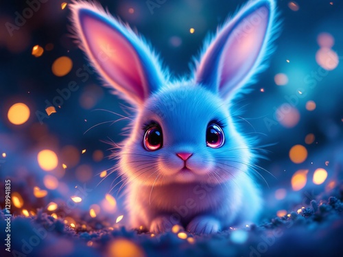 Wallpaper Mural A cute blue bunny in a sparkling night field. Torontodigital.ca
