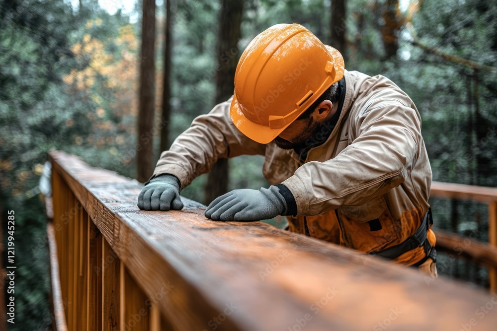 Bridge Inspection by Construction Worker Emphasizing Safety and Diligence Bridge Inspection by Construction Worker Emphasizing Safety and Diligence