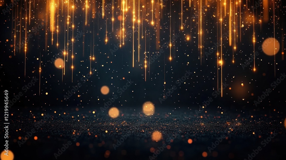 Naklejka premium Golden Particles Falling in Dark Environment Ethereal Glow Background