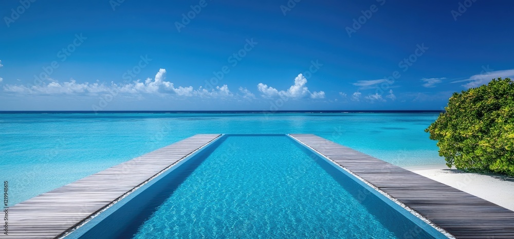 Fototapeta premium Infinity pool, ocean view, tropical beach, luxury resort