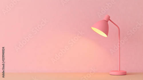 Contemporary pink desk lamp minimalist office space product photography soft lighting close-up view modern design