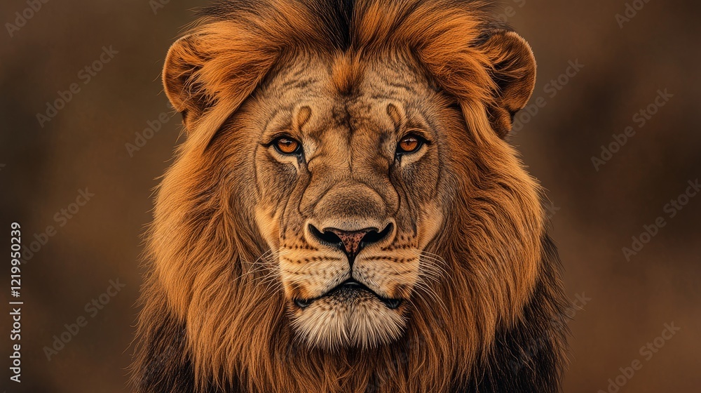 Obraz premium Majestic Lion Portrait in Detailed Pencil Sketch - Wildlife Illustration with Intense Gaze and Bold Outlines