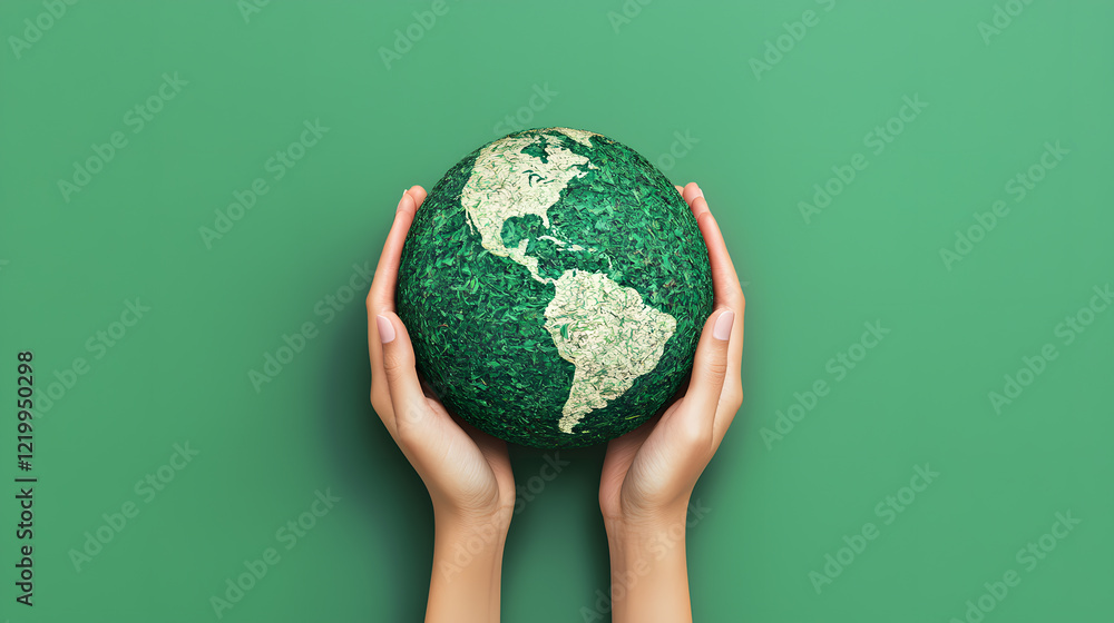 Global awareness action embracing environmental responsibility nature hands holding earth green background Global awareness action embracing environmental responsibility nature hands holding earth green background