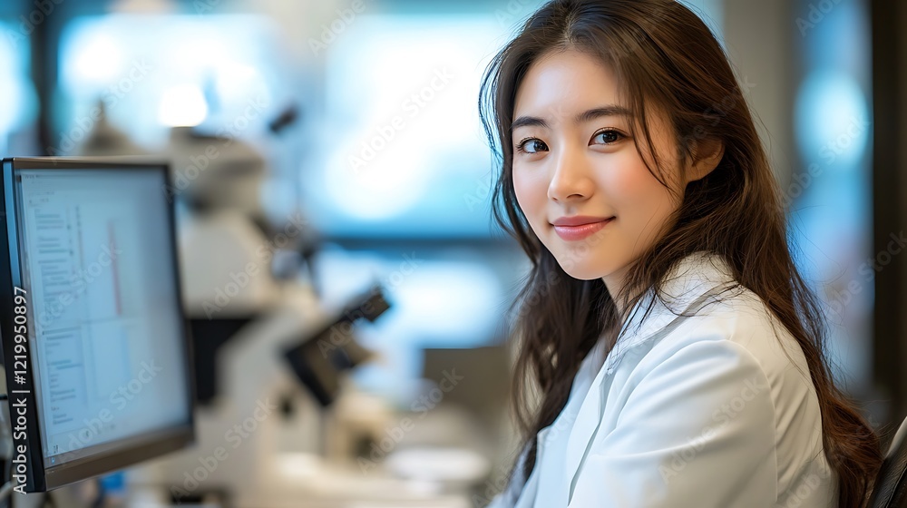 Fototapeta premium Focused medical researcher analyzing data in laboratory portrait