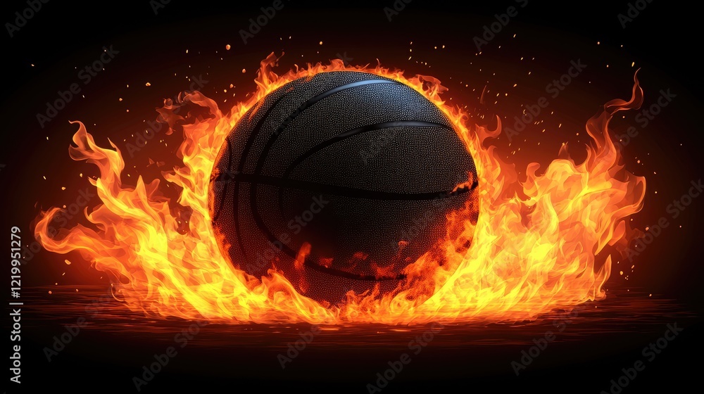 Fiery basketball court action graphic Fiery basketball court action graphic