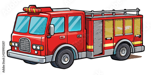 fire truck isolated black outline vector illustration, transparent background