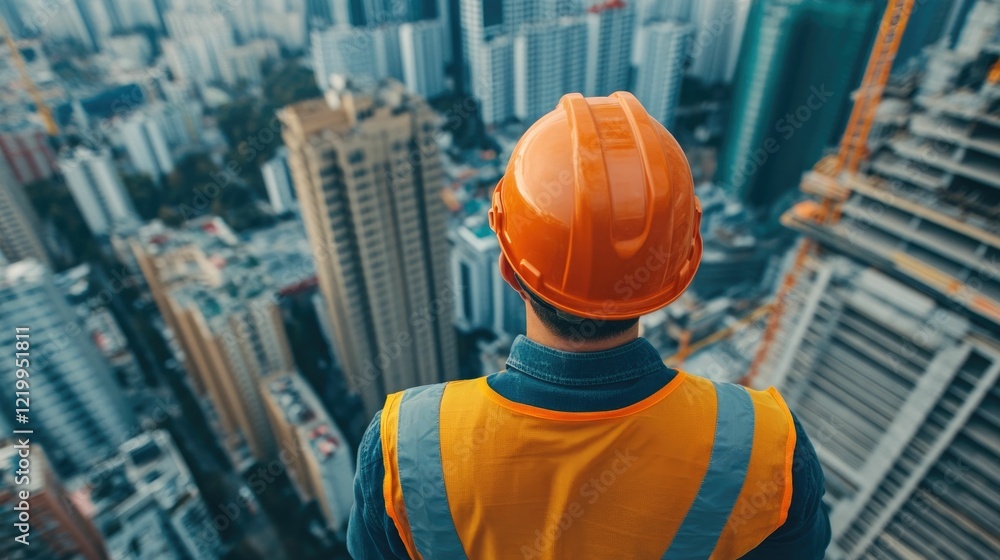 Aerial view of a crane operator lifting steel beams at a high rise skyscraper construction site showcasing urban development and infrastructure growth in a modern cityscape Aerial view of a crane operator lifting steel beams at a high rise skyscraper construction site showcasing urban development and infrastructure growth in a modern cityscape