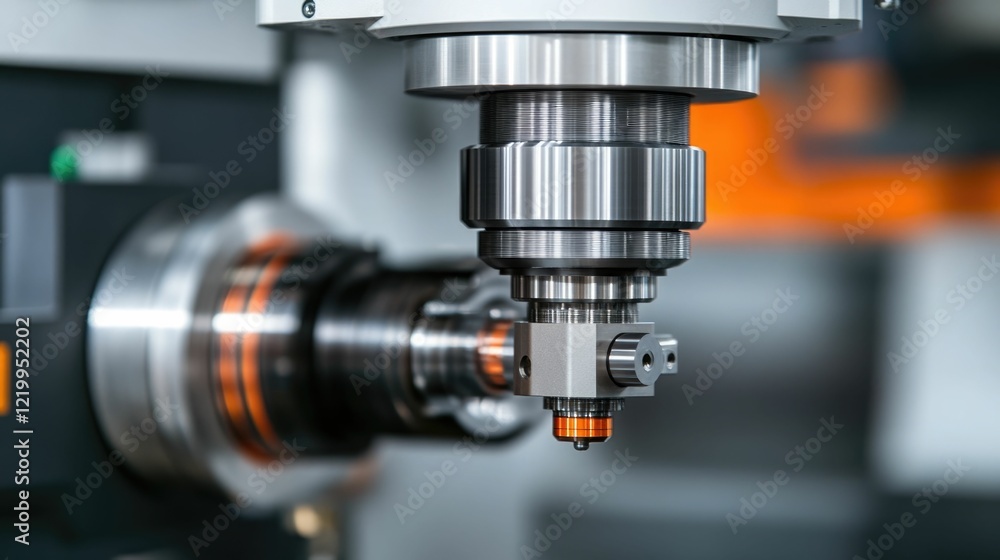 Skilled technician carefully calibrating high precision CNC machinery in a clean and organized modern industrial workshop Skilled technician carefully calibrating high precision CNC machinery in a clean and organized modern industrial workshop