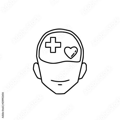 Vector illustration of a human head with a mental health symbol, representing mindfulness, emotional well-being, and mental care