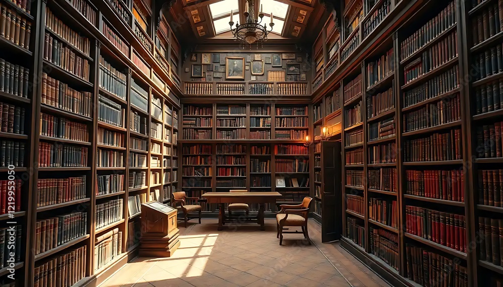 Obraz premium Serene Library Hall Filled With Ancient Books