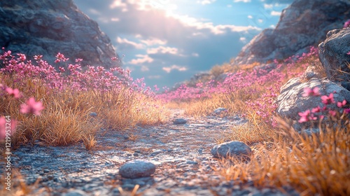 A tranquil and eco-friendly 3D stage with dry plants, rocks, and a pastel beige and cream background, offering a clean, minimalist layout with abundant copy space for product promotion.