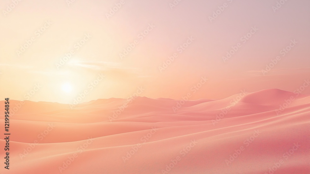 Obraz premium A desert landscape with a pink sky and sun
