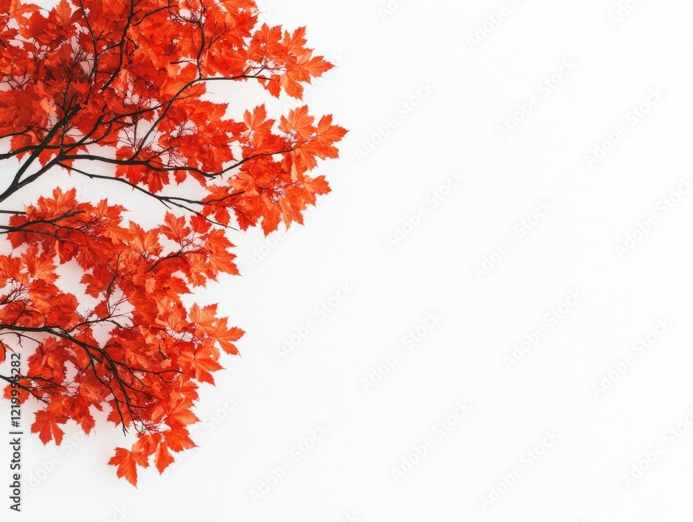Fiery autumn maple tree canopy with vibrant red and orange hues of leaves against a clean white background showcasing the stunning natural beauty of the changing seasons Fiery autumn maple tree canopy with vibrant red and orange hues of leaves against a clean white background showcasing the stunning natural beauty of the changing seasons