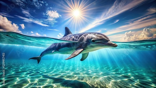 Graceful Dolphin Swimming Underwater, High-Resolution Stock Photo photo