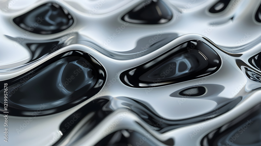 Abstract wavy surface resembling liquid with reflective properties. Abstract wavy surface resembling liquid with reflective properties.