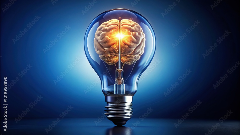 Indigo Background Aerial Brain Lightbulb - Creative Idea Concept Stock Photo Indigo Background Aerial Brain Lightbulb - Creative Idea Concept Stock Photo