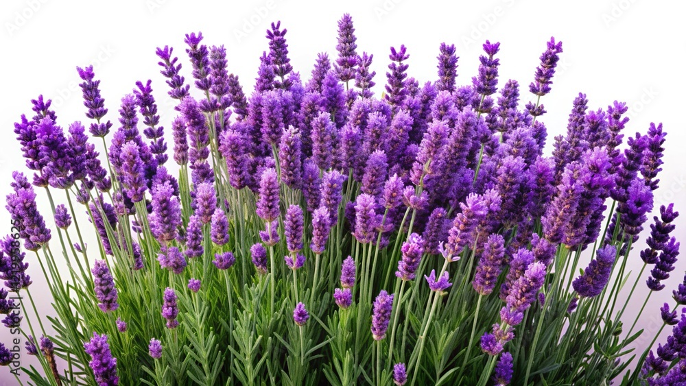 Naklejka premium Lush Lavender Bush, Vibrant Purple Flowers, Transparent Background - Stock Photo