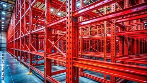 Macro Detail of Red Warehouse Racking System - Industrial Storage