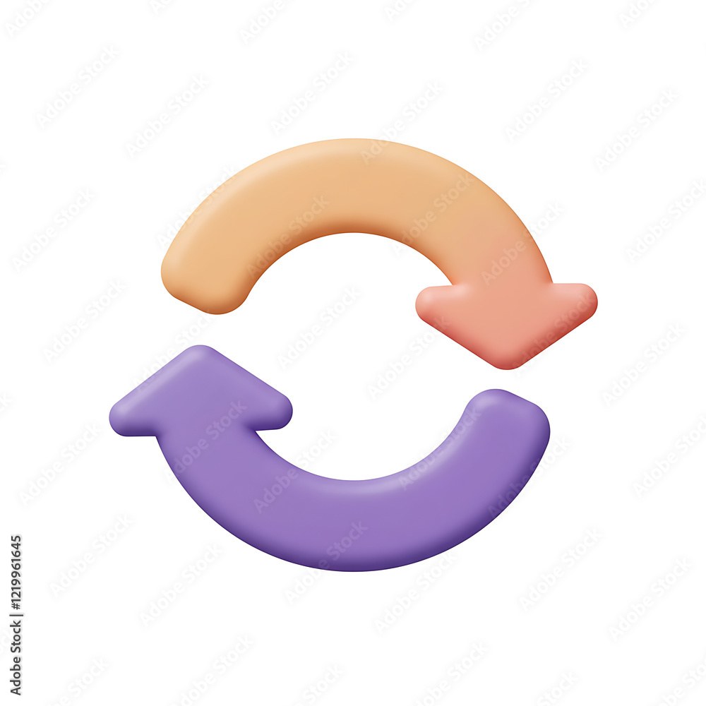 Two rotating arrows in a circle. Refresh, reload, recycle and update symbol. 3d vector icon. Cartoon minimal style.
Two rotating arrows in a circle. Refresh, reload, recycle and update symbol. 3d vector icon. Cartoon minimal style.
